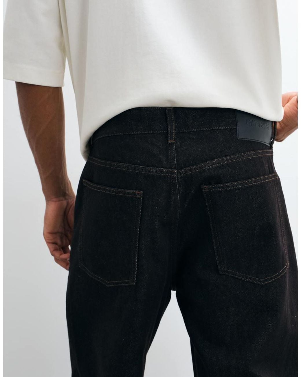 Only & Sons White Fade Loose Fit Jeans for men