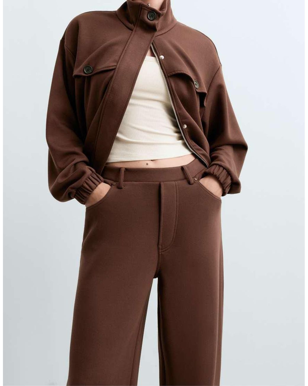 Oysho Brown 5-pocket Straight-leg Trousers