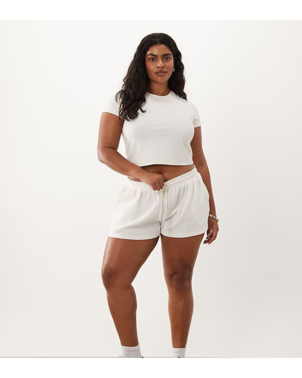 4505 Curve Lichte Katoenen Wafelshort Met Trekkoord in het Brown