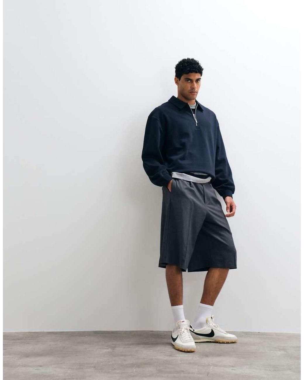 ASOS Blue Oversized Boxy Quarter Zip Polo for men