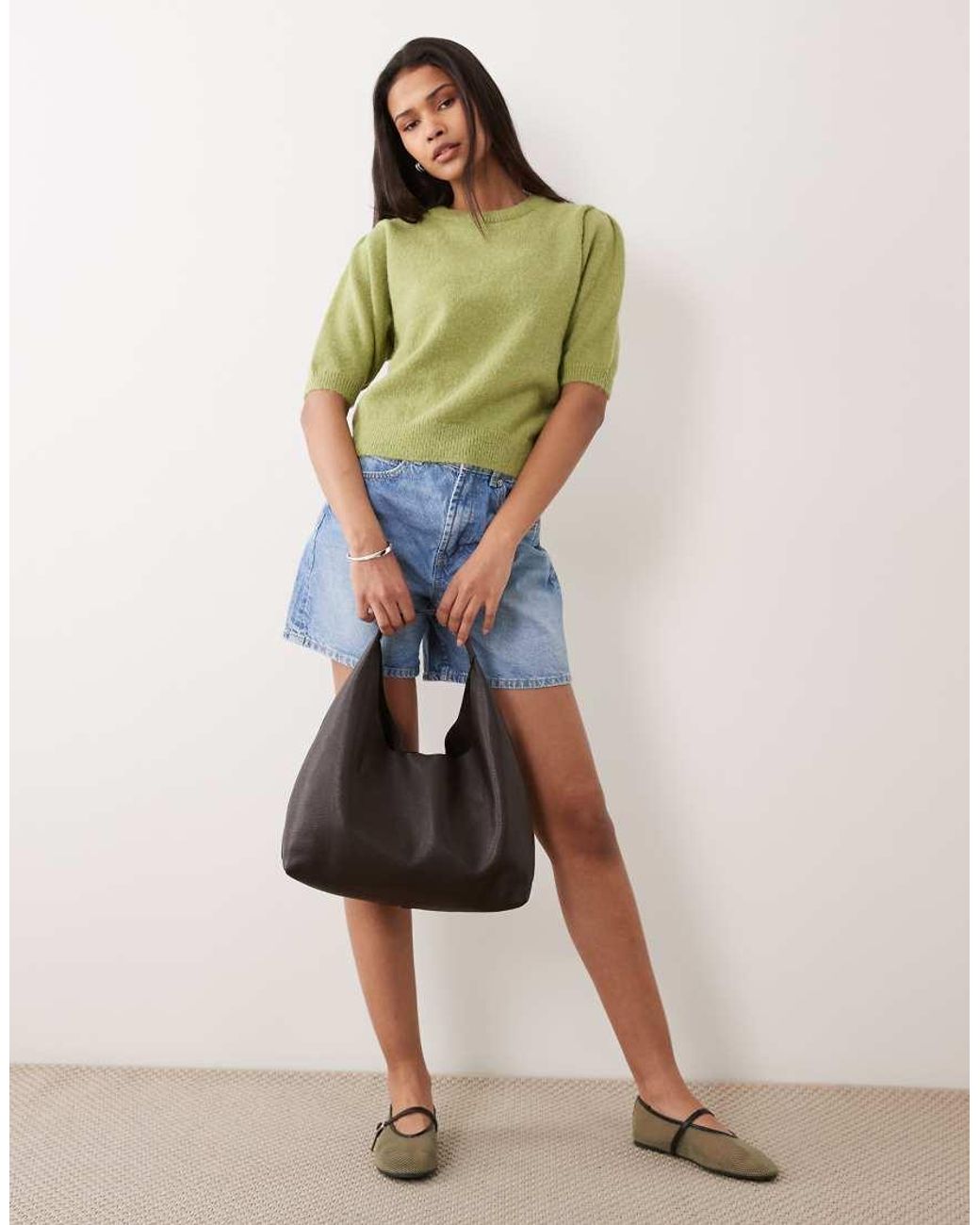 ASOS Green Knitted Short Sleeve Waisted T-shirt