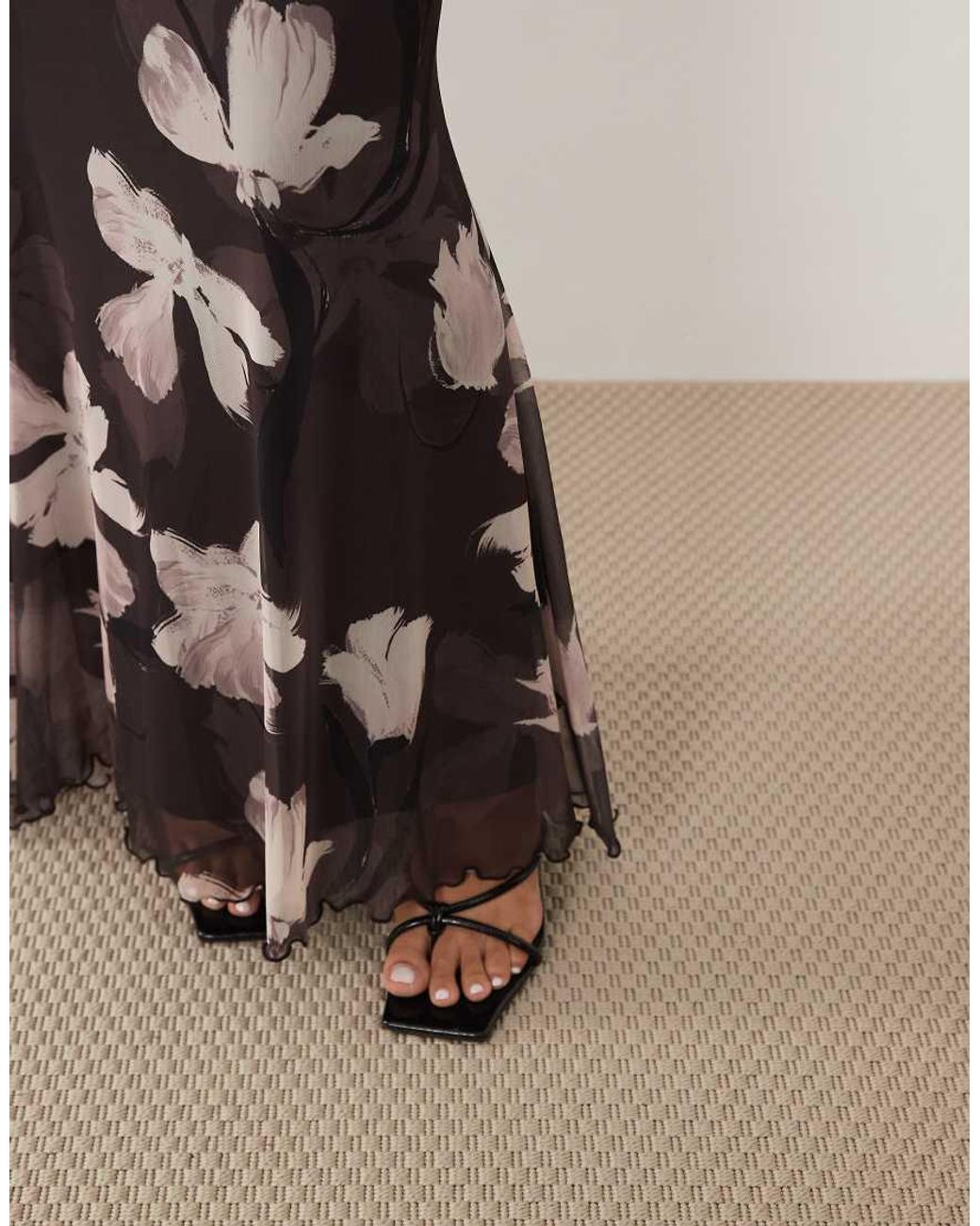 ASOS White Printed Mesh Drape Maxi Skirt