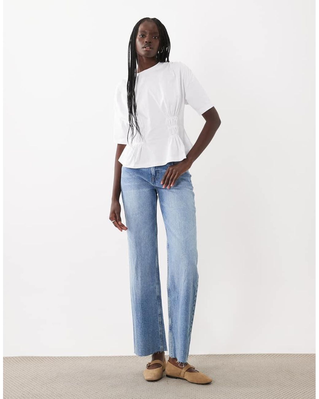 ASOS White Sheared Waist Dropped Should T-shirt