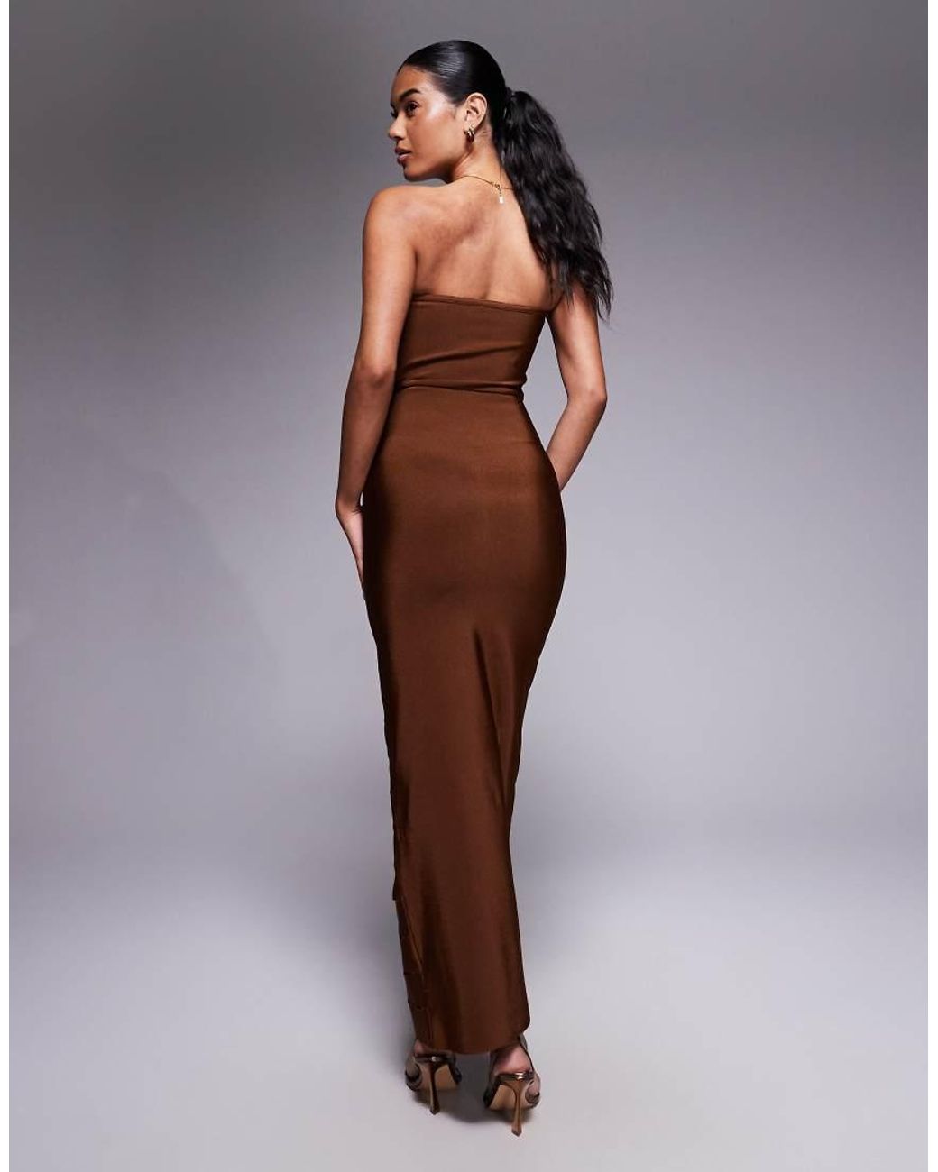ASOS Brown Bandage Bandeau Midi Dress With Cut Outs