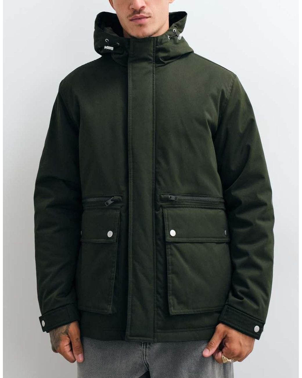 Jack & Jones Green Hooded Parka Jacket for men