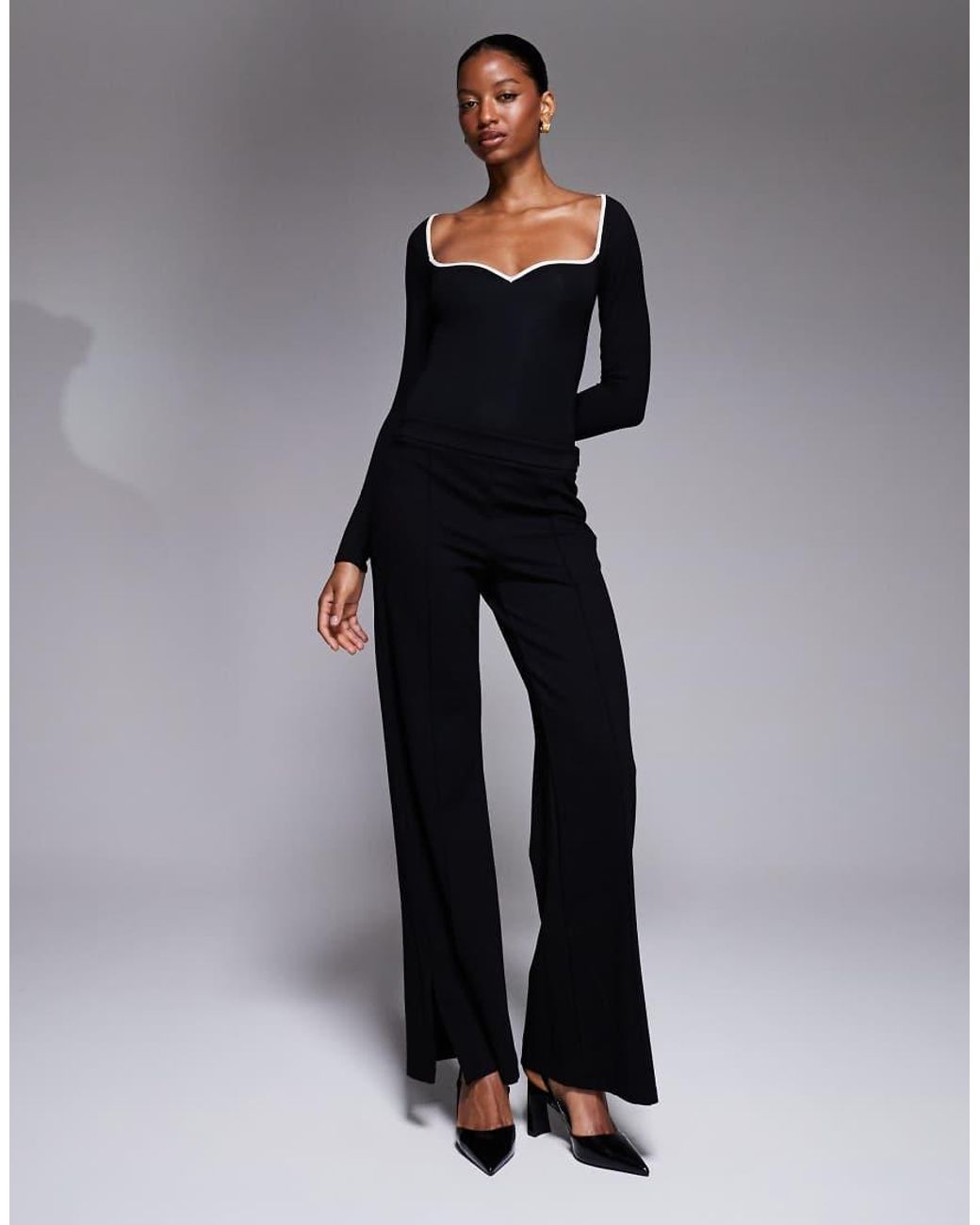 Oh Polly Gray Lana Modal Contrast Trim Bodysuit