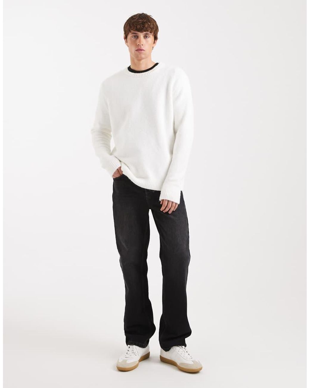 ASOS White Relaxed Knitted Crew Neck Jumper for men
