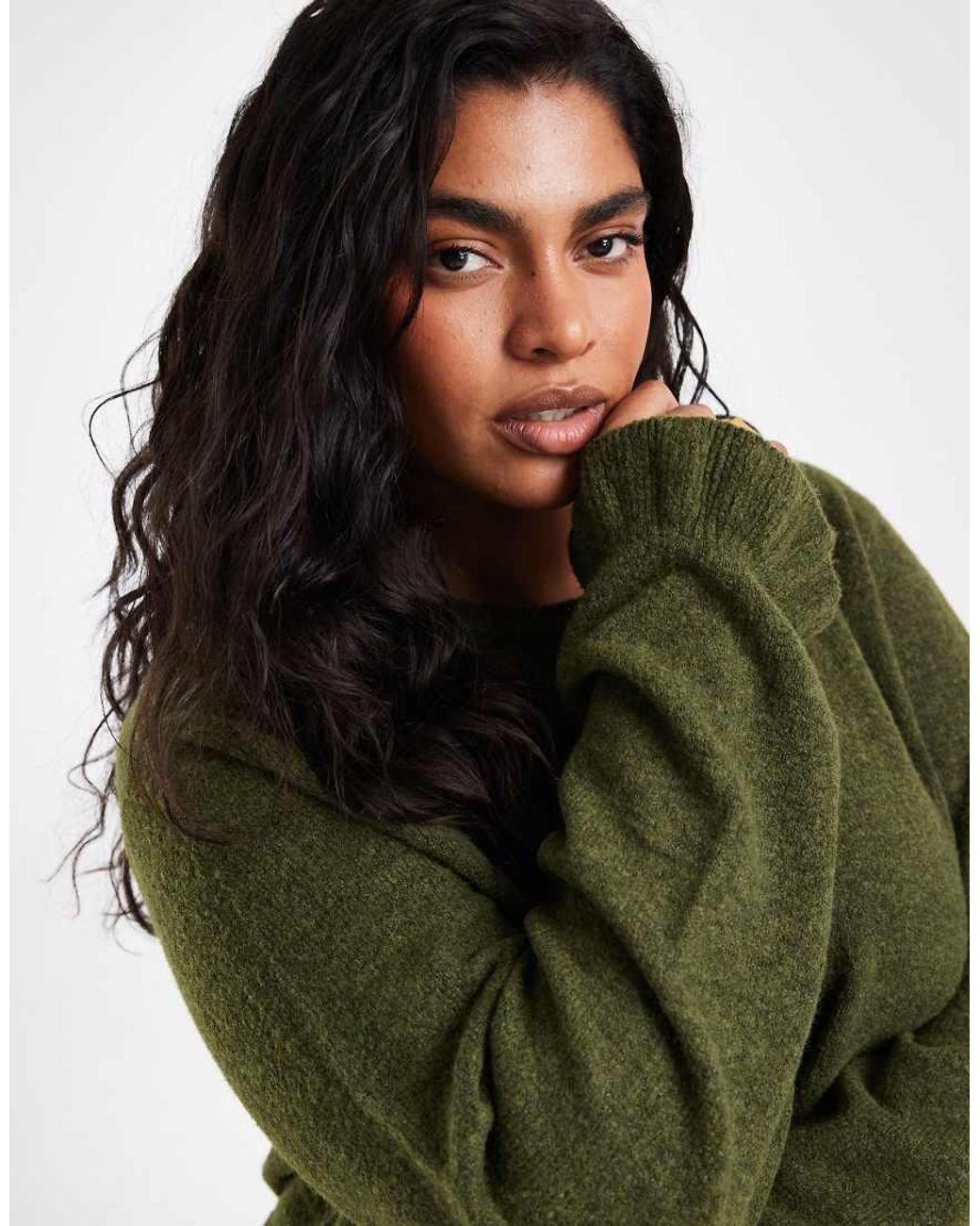 Pieces Plus Green Pieces Curve Frill Cuff Button-detail Cardigan