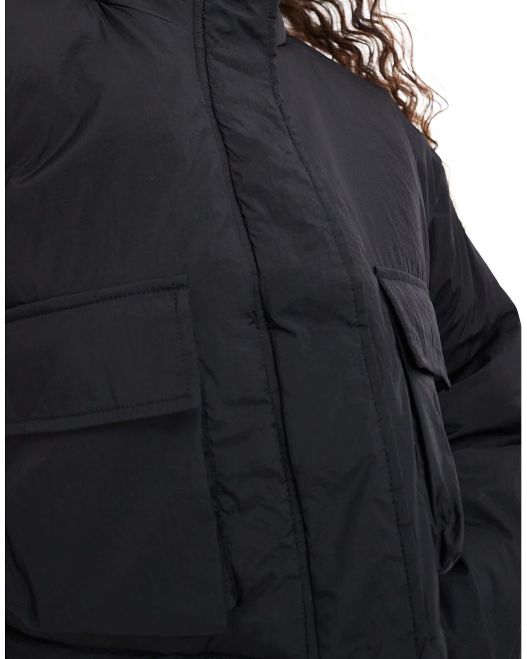 Brave Soul Blue Funnel Neck Short Padded Jacket With Pockets