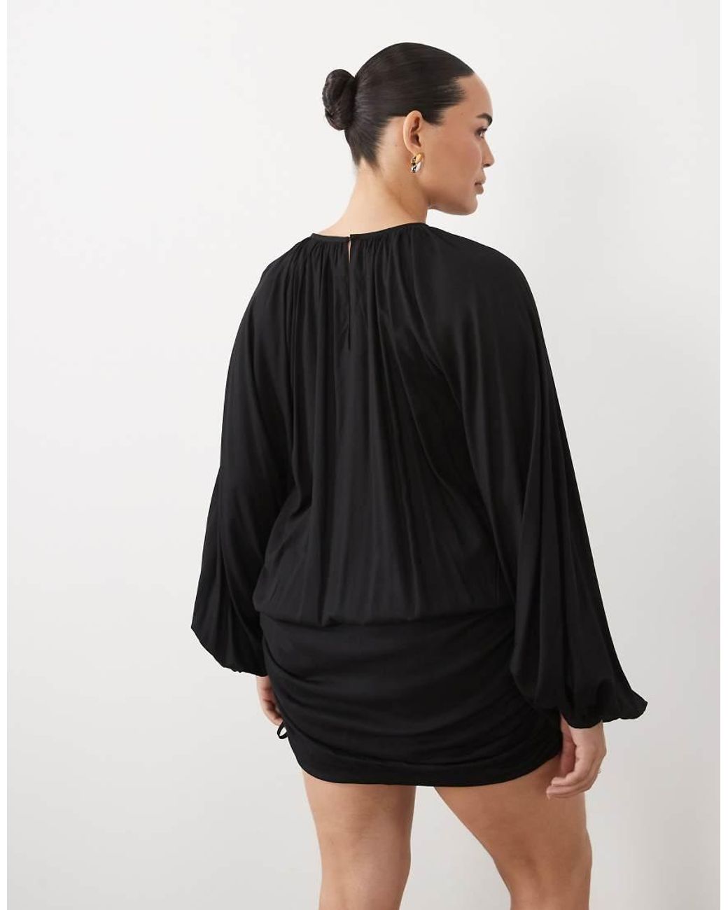 ASOS Black Asos Design Curve Crew Neck Mini Dress With Gathered Skirt Detail