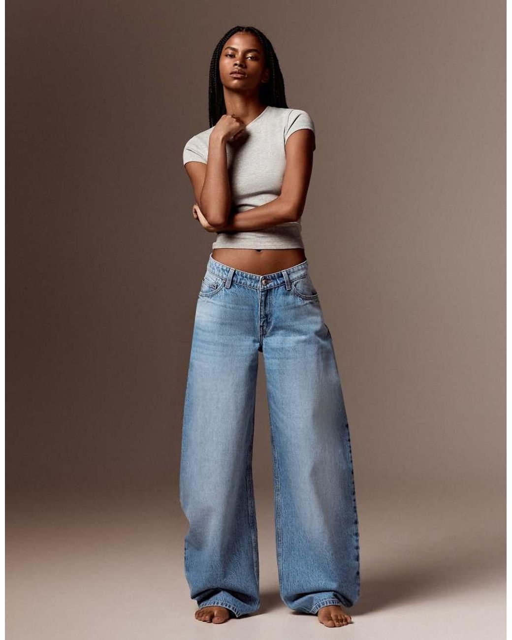 Bershka Blue Petite High-Waist Barrel Jeans