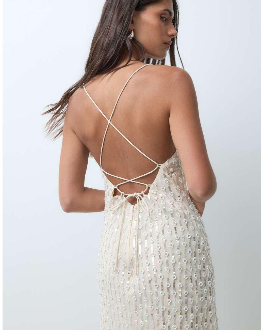 Miss Selfridge Natural Pearl And Sequin Embellished Midi Dress