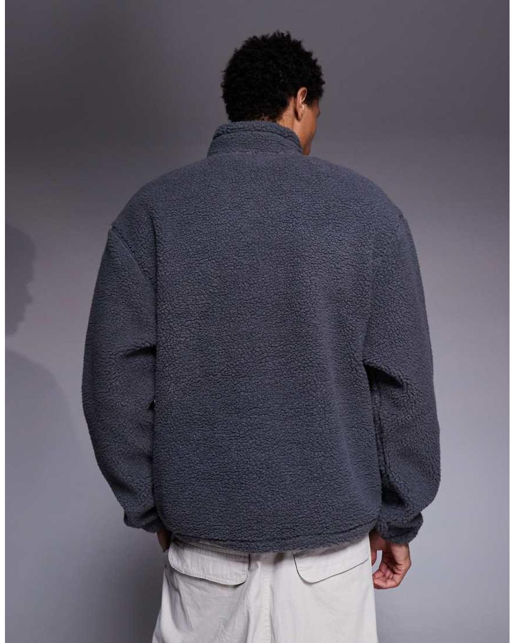 ASOS Blue Relaxed Funnel Neck Zip Through Borg Sweatshirt for men