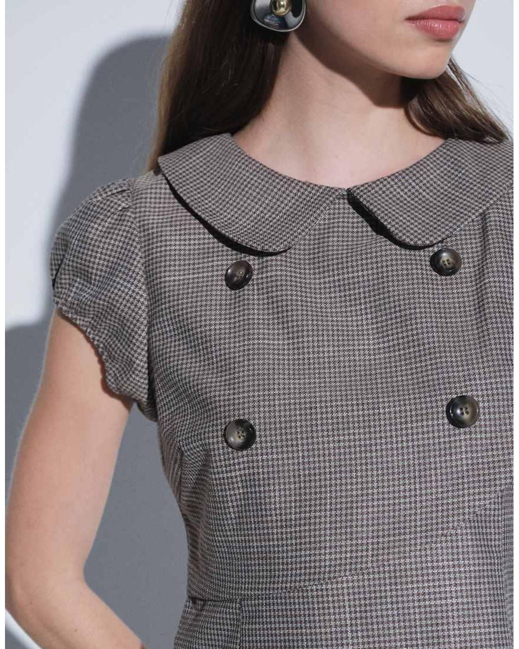 Motel Gray Inihar Mini Check Collared Shirt