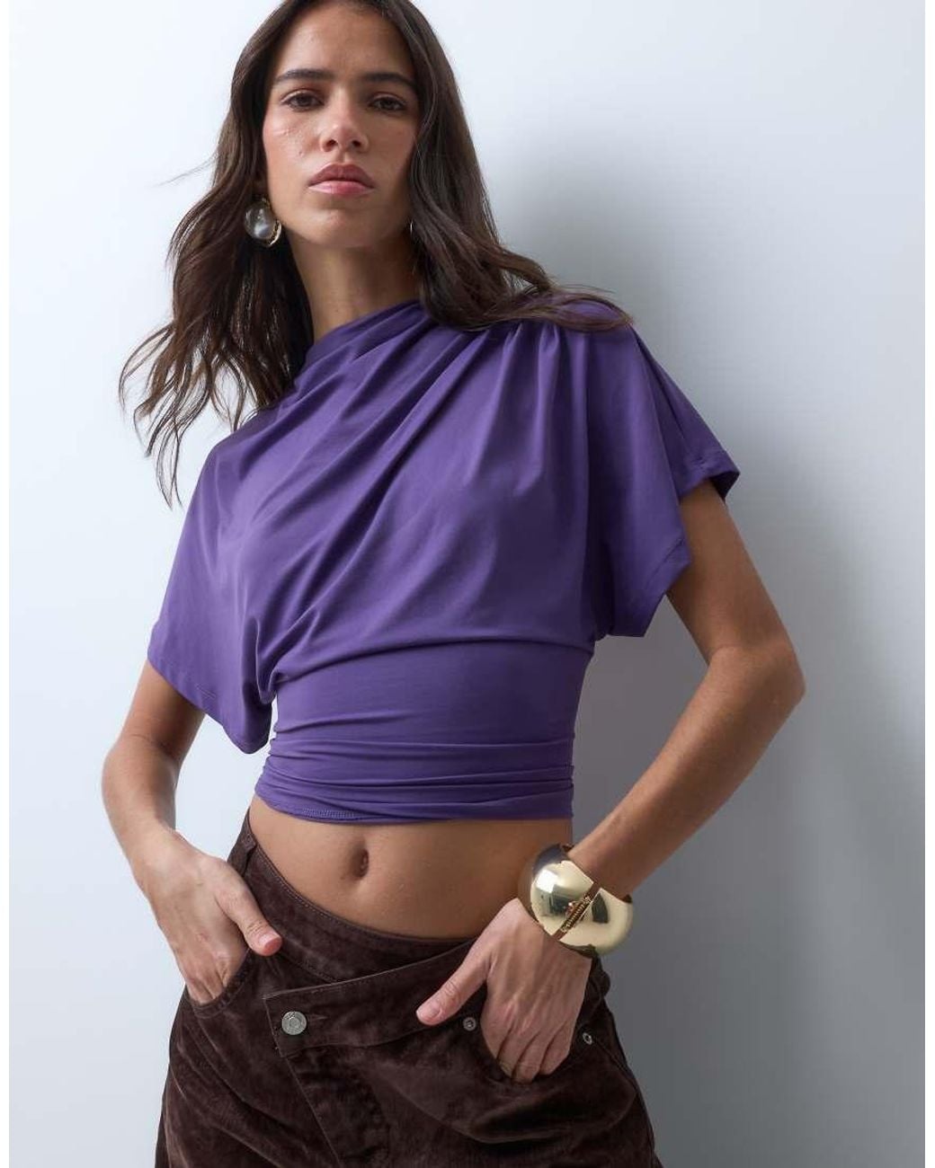 ASOS Purple Grown On Neck Cap Sleeve Tie Back Top