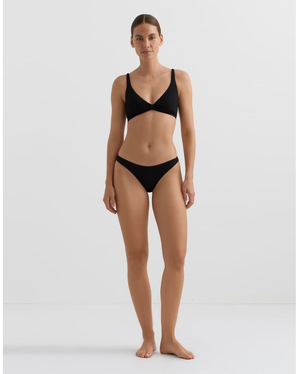 Oysho Black Piqué Knot Strap Bikini Top