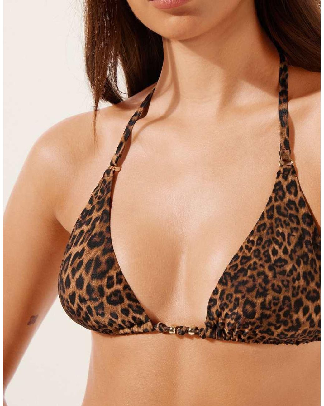 Calzedonia Brown Triangle Beaded Bikini Top