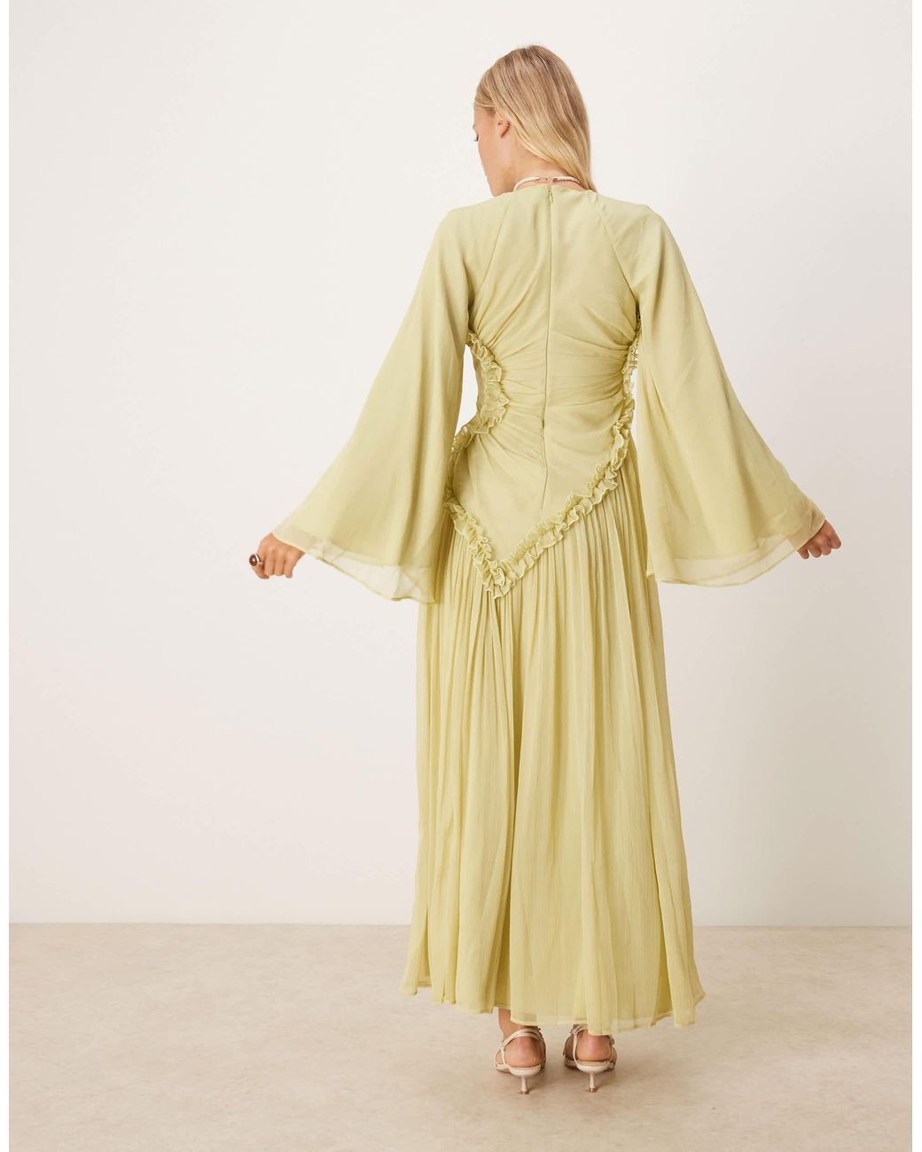 ASOS Crinkle Chiffon Gathered Maxi Dress With Micro Ruffles in Natural |  Lyst