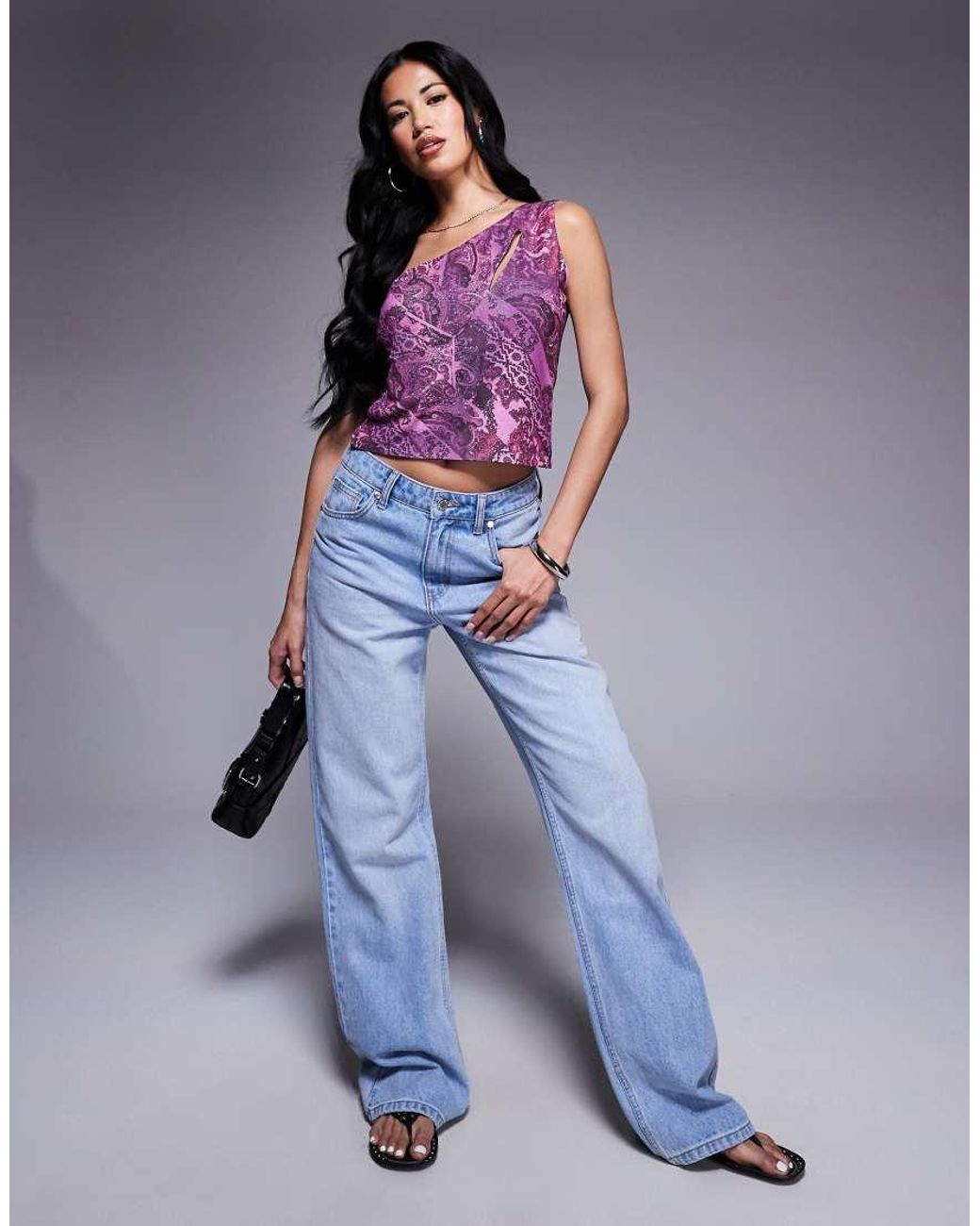 ASOS Top Van Mesh Met Blote Schouder, Uitsnijding En Paisley Motief in het Purple