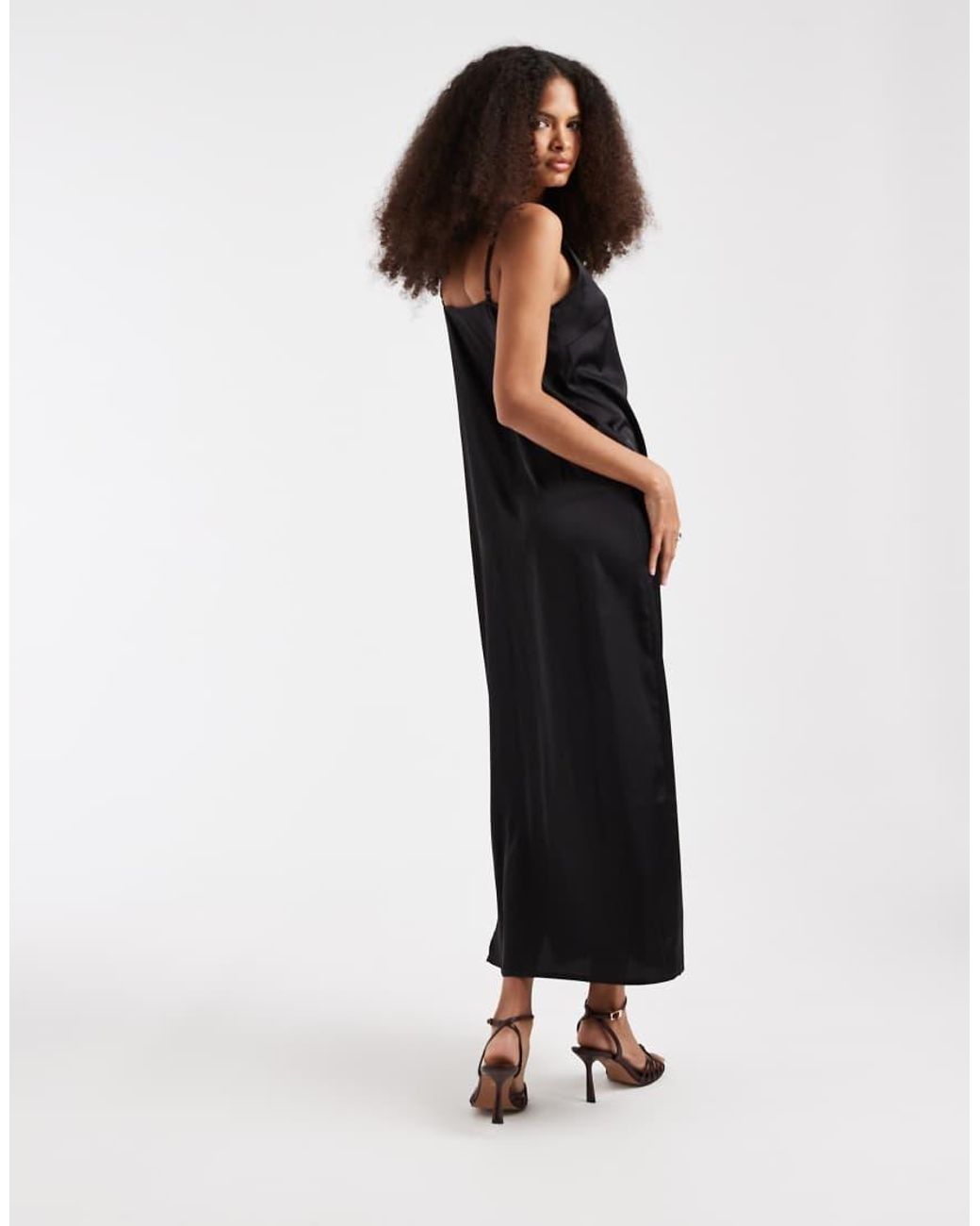 Pieces Black Satin Cami Maxi Dress
