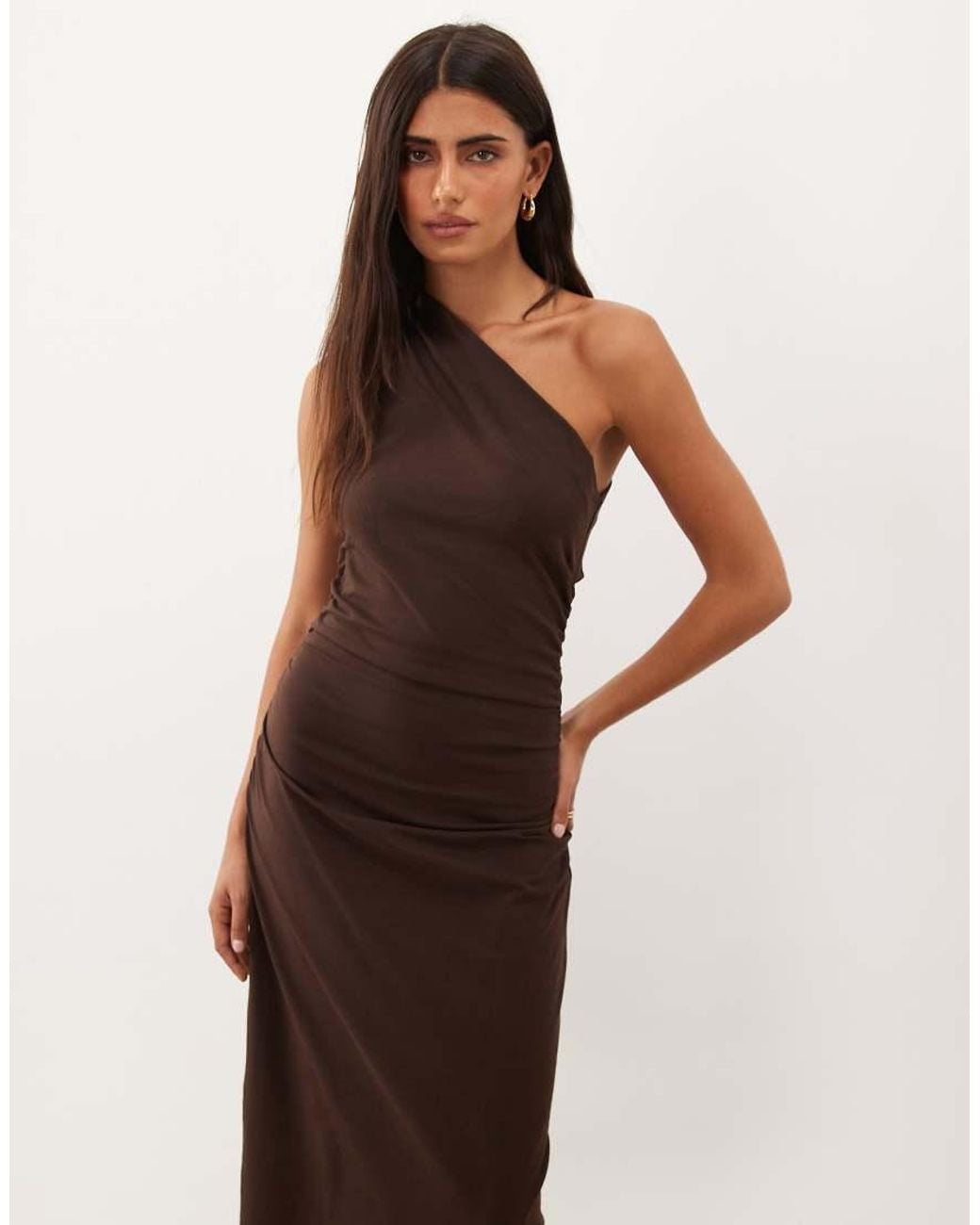 ASOS Brown One Shoulder Jersey Maxi Dress