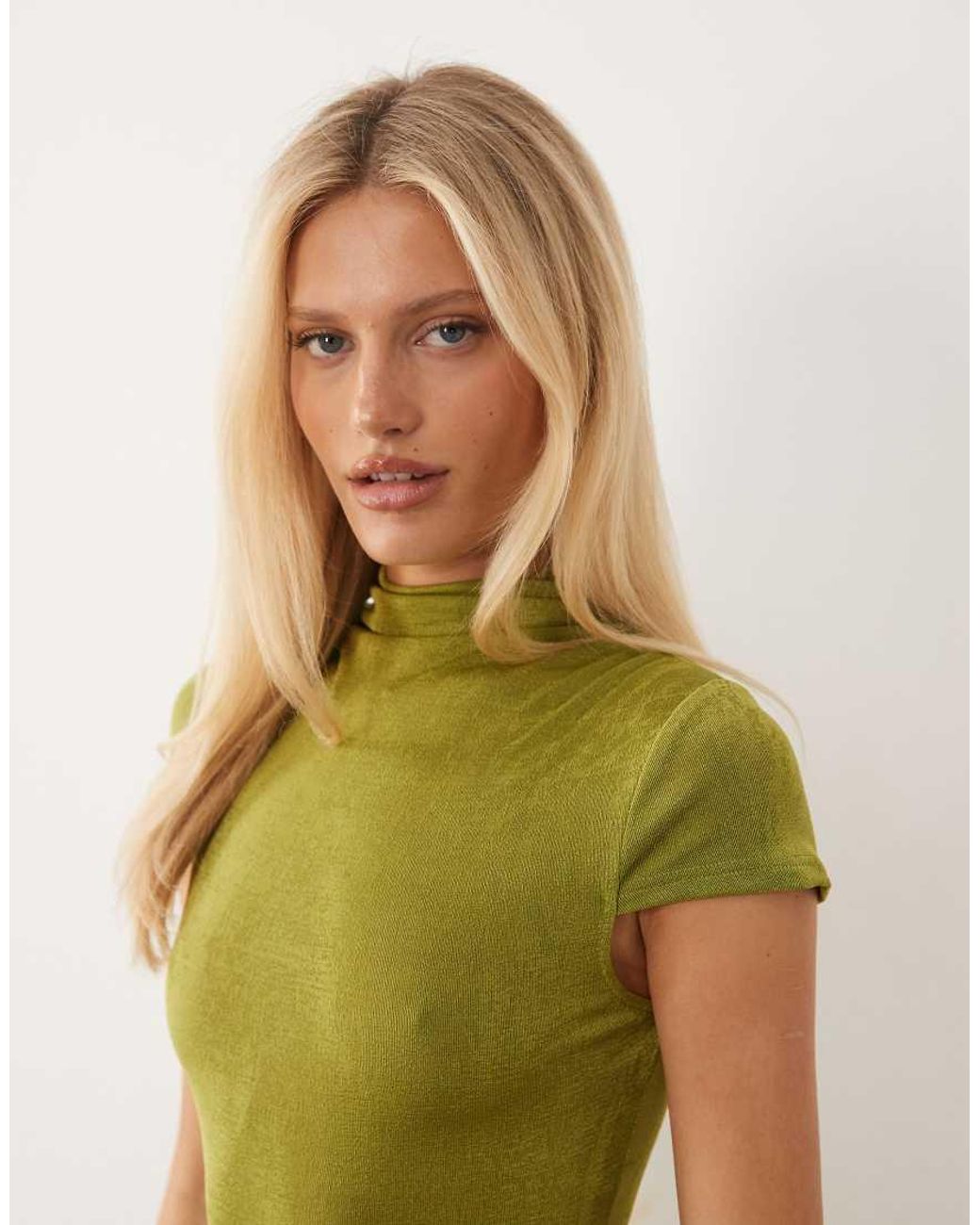 Ruched & Ready Green Textured Slinky High Neck Cap Sleeve Bodysuit Co-Ord