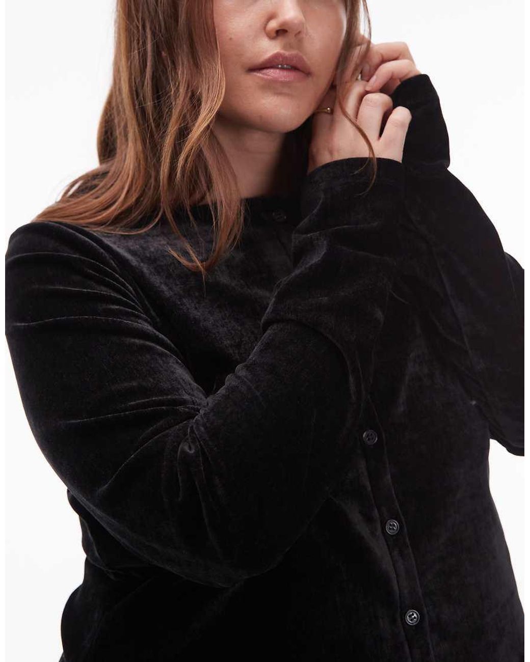 ASOS Black Asos Design Curve Velvet Button Through Top