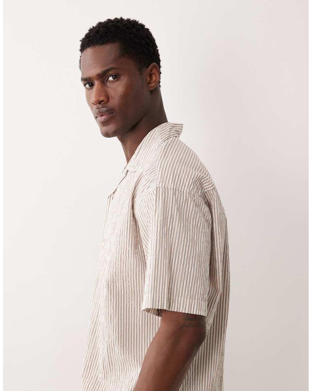 Jack & Jones Natural Revere Collar Seersucker Co-ord Shirt for men