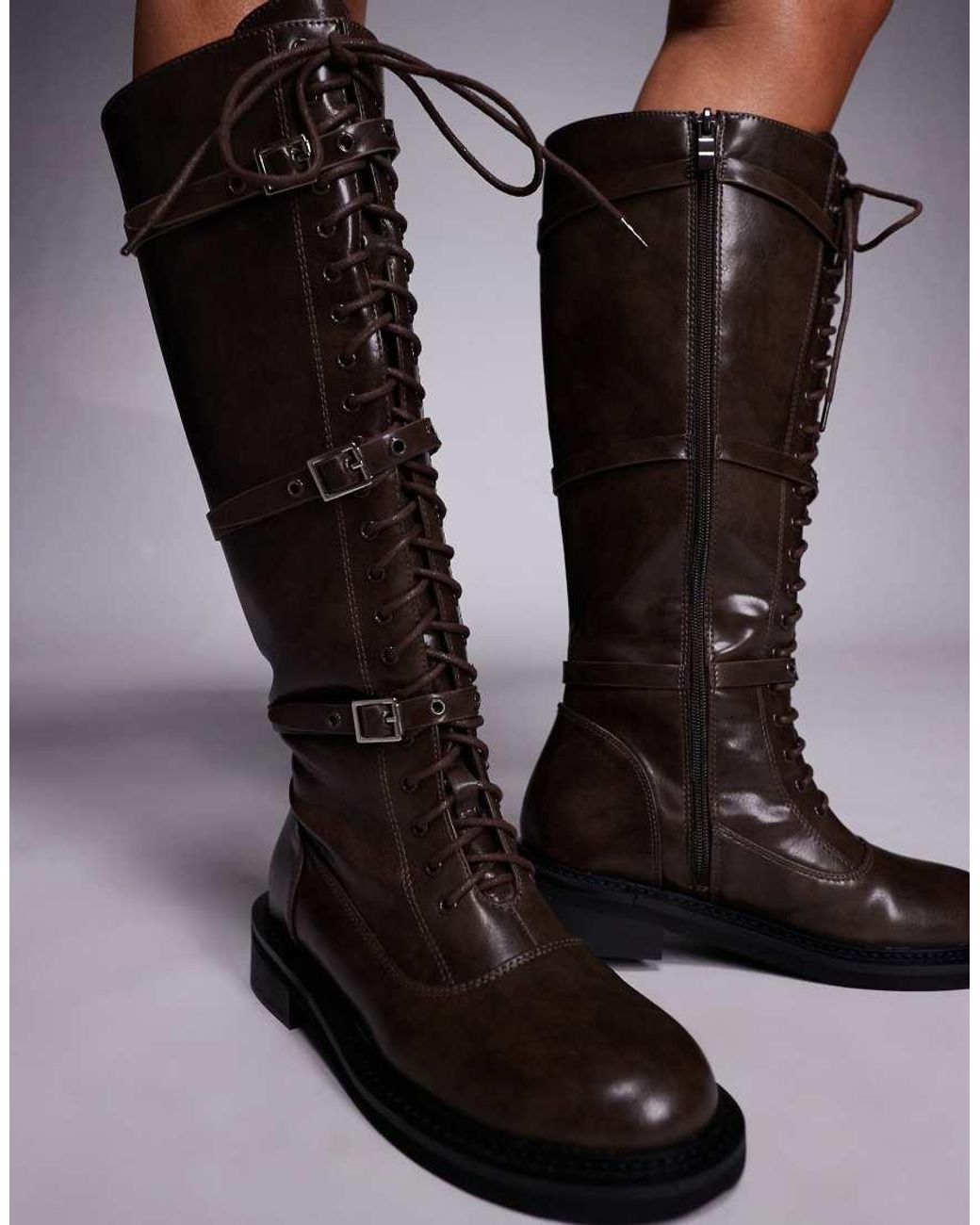 Public Desire Black Arun Lace Up Knee Boots
