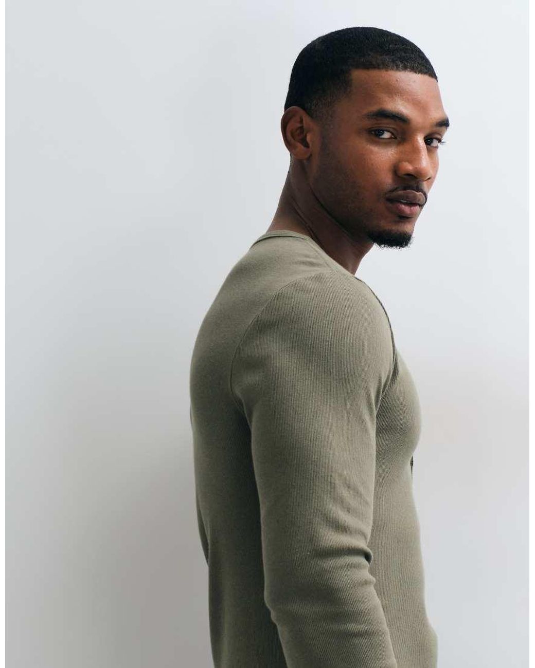 Abercrombie & Fitch Green Slim Fit Long Sleeve Ribbed Henley Top for men