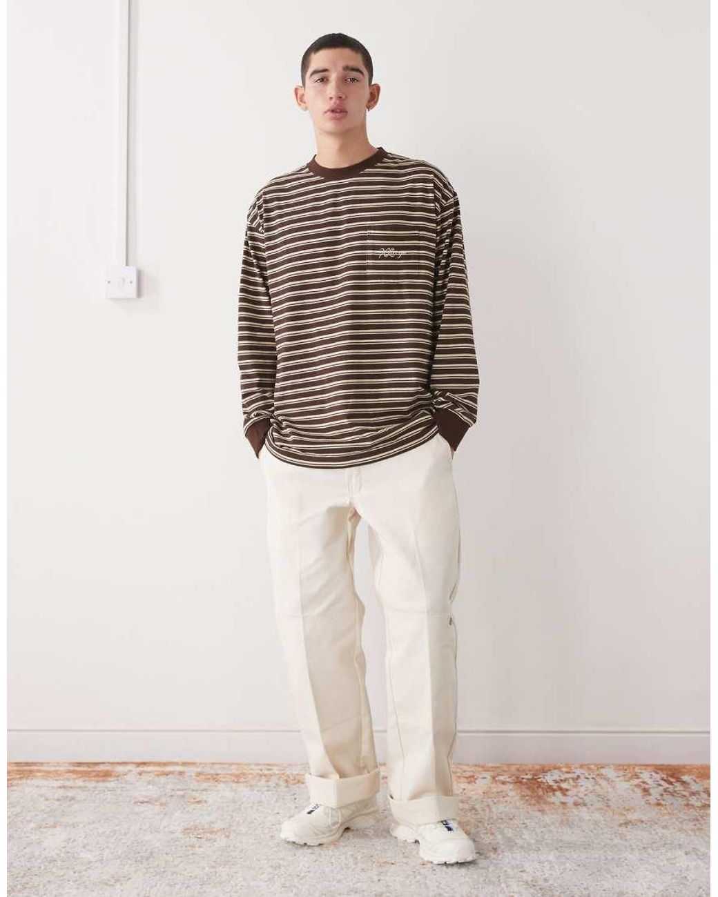 Xlarge Brown Long Sleeve Logo Pocket T-shirt for men