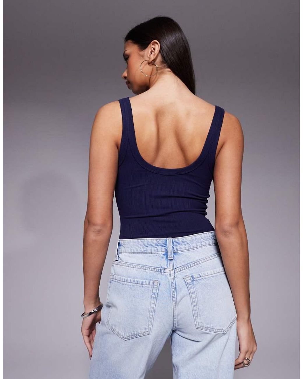 GOOD AMERICAN Geribbelde Tank-Body Met Lage Ronde Hals in het Blue