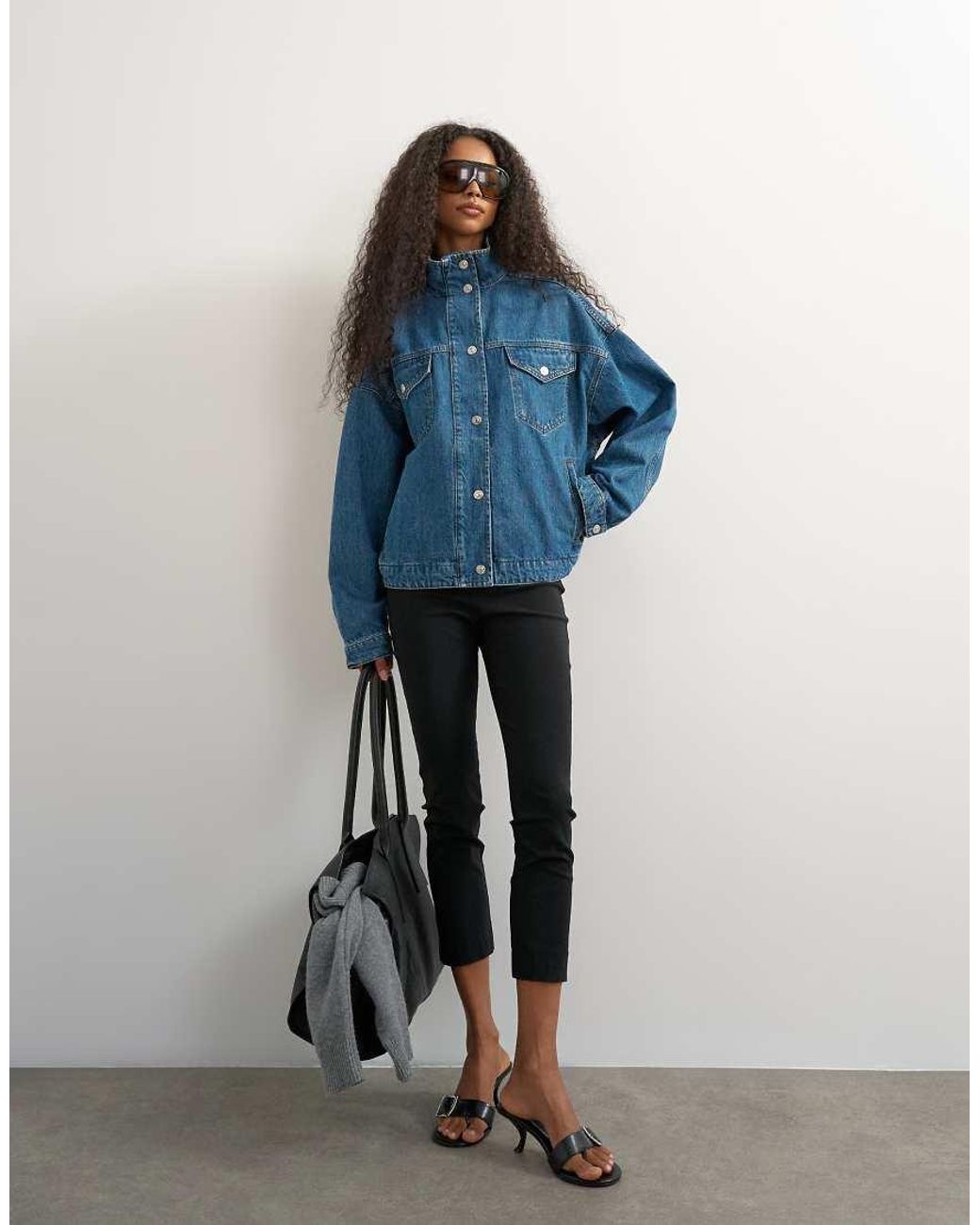TOPSHOP Blue Funnel Neck Denim Jacket