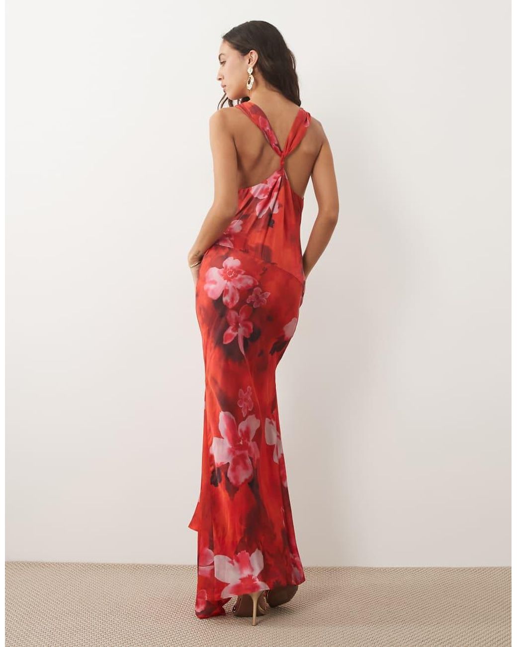 ASOS Red Premium Plunge Modal Satin Maxi Dress