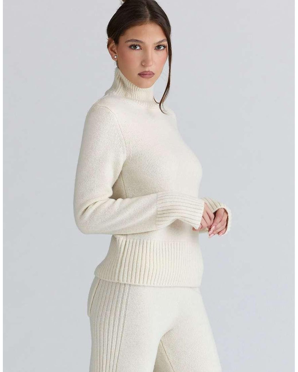 House Of Cb White Skye Ivory Merino Wool Roll Neck Sweater