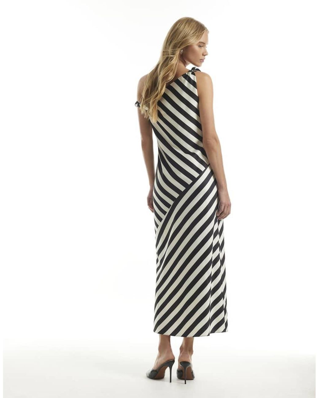 River Island White Stripe Asymmetric Midi Dress