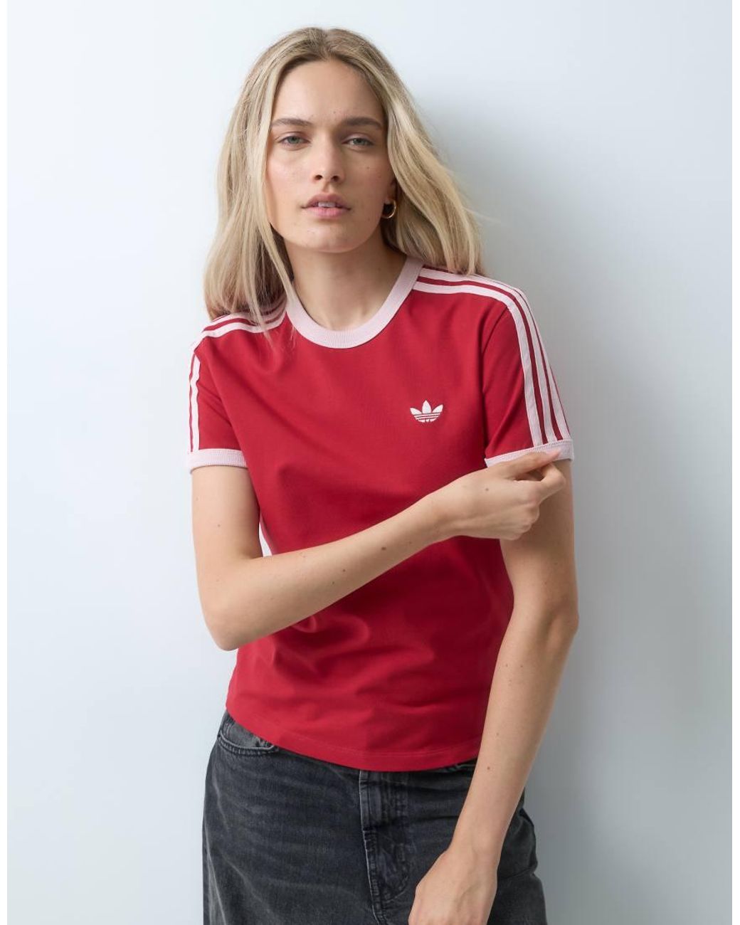 Adidas Originals Red Cali Three Stripe T-shirt