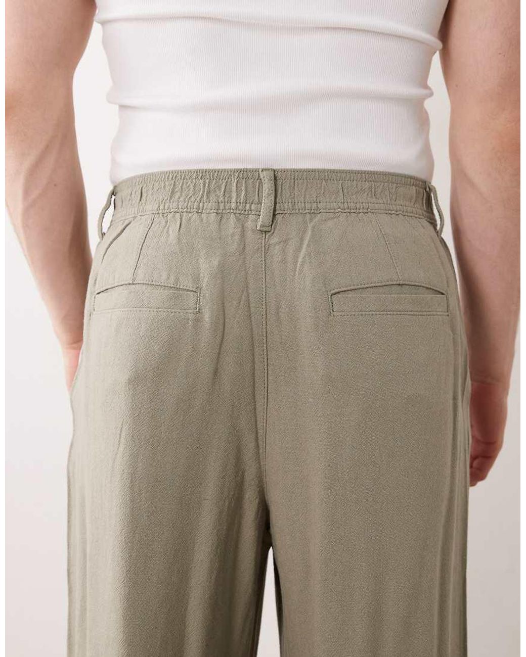 ASOS Natural Baggy Linen Blend Trousers for men