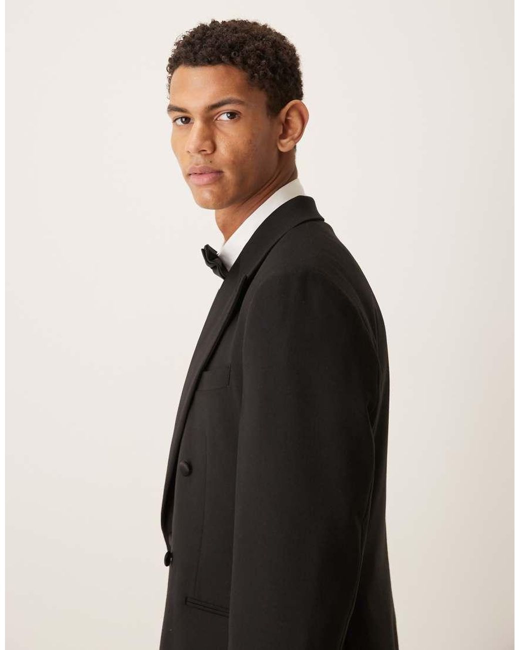 ASOS Black Slim Tuxedo Suit Jacket With Satin Detail for men