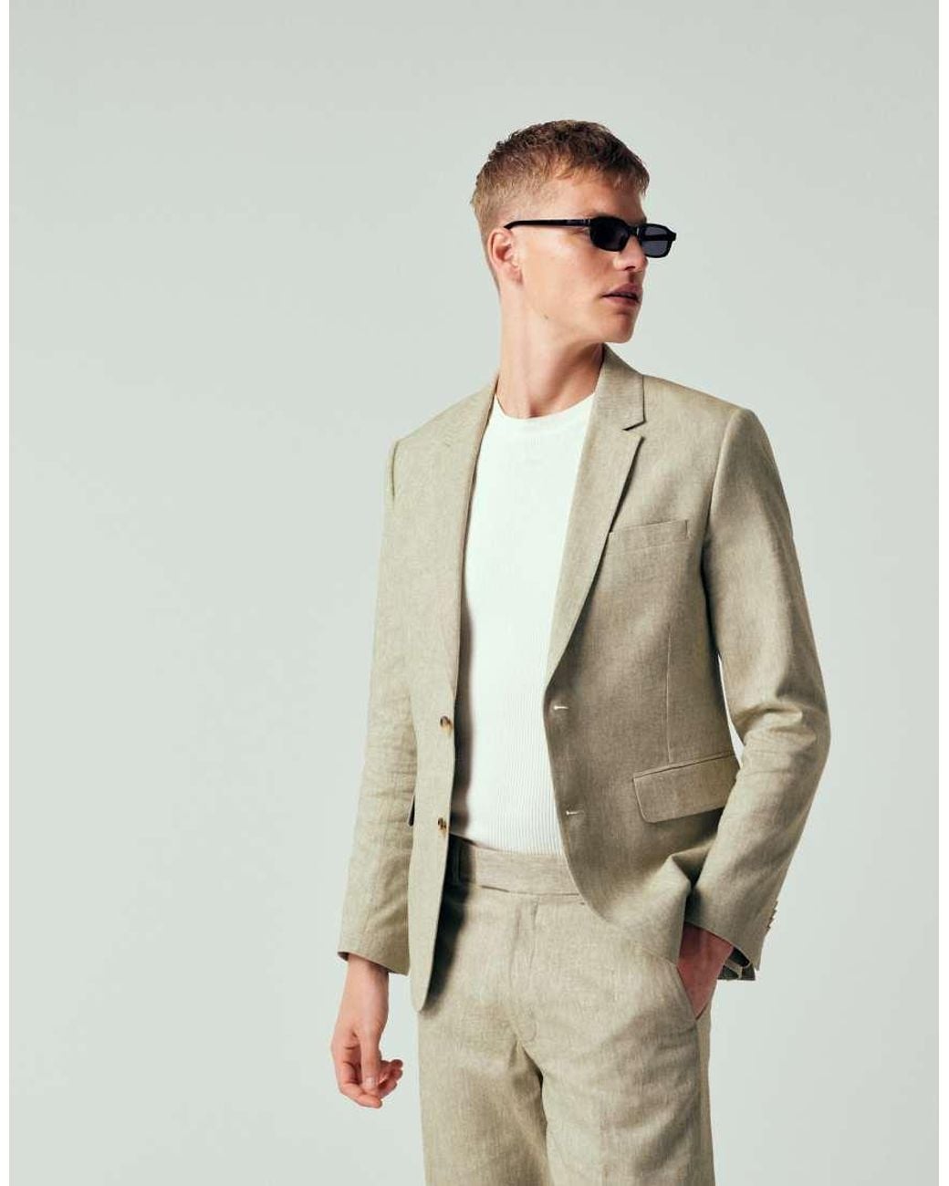 Abercrombie & Fitch Natural Linen Blend Slim Fit Single Breasted Blazer for men