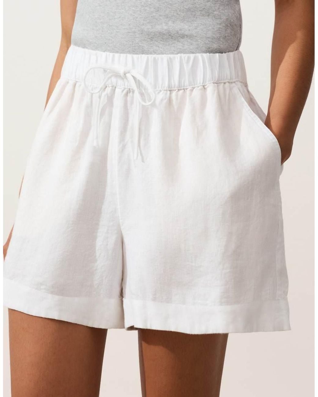 Oysho White 100% Linen Mid-Rise Shorts