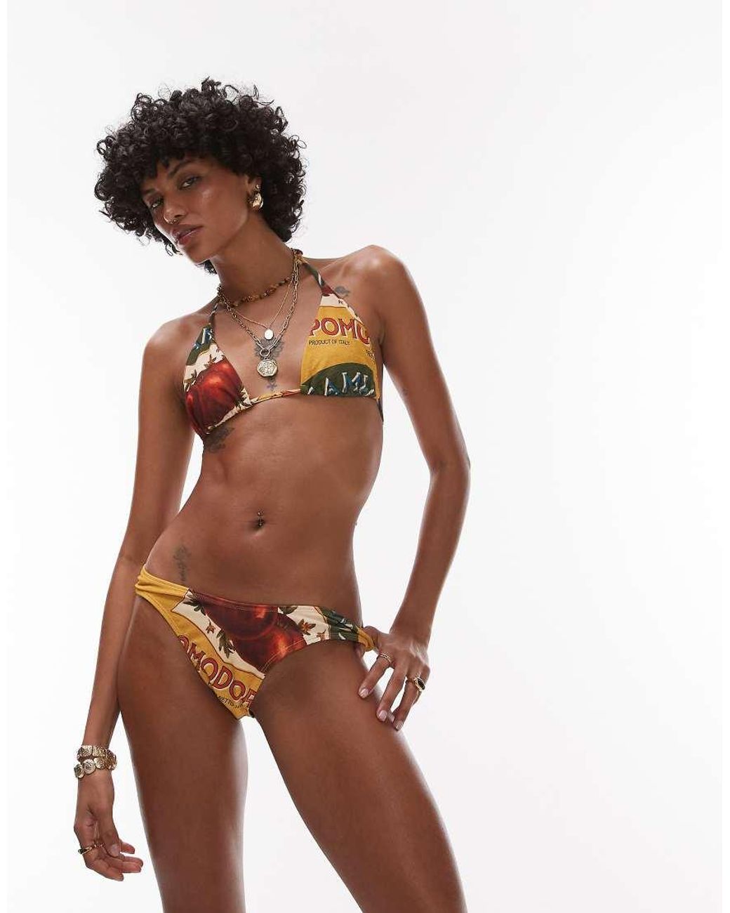 TOPSHOP Brown Amalfi High Leg Brief Bikini Bottoms