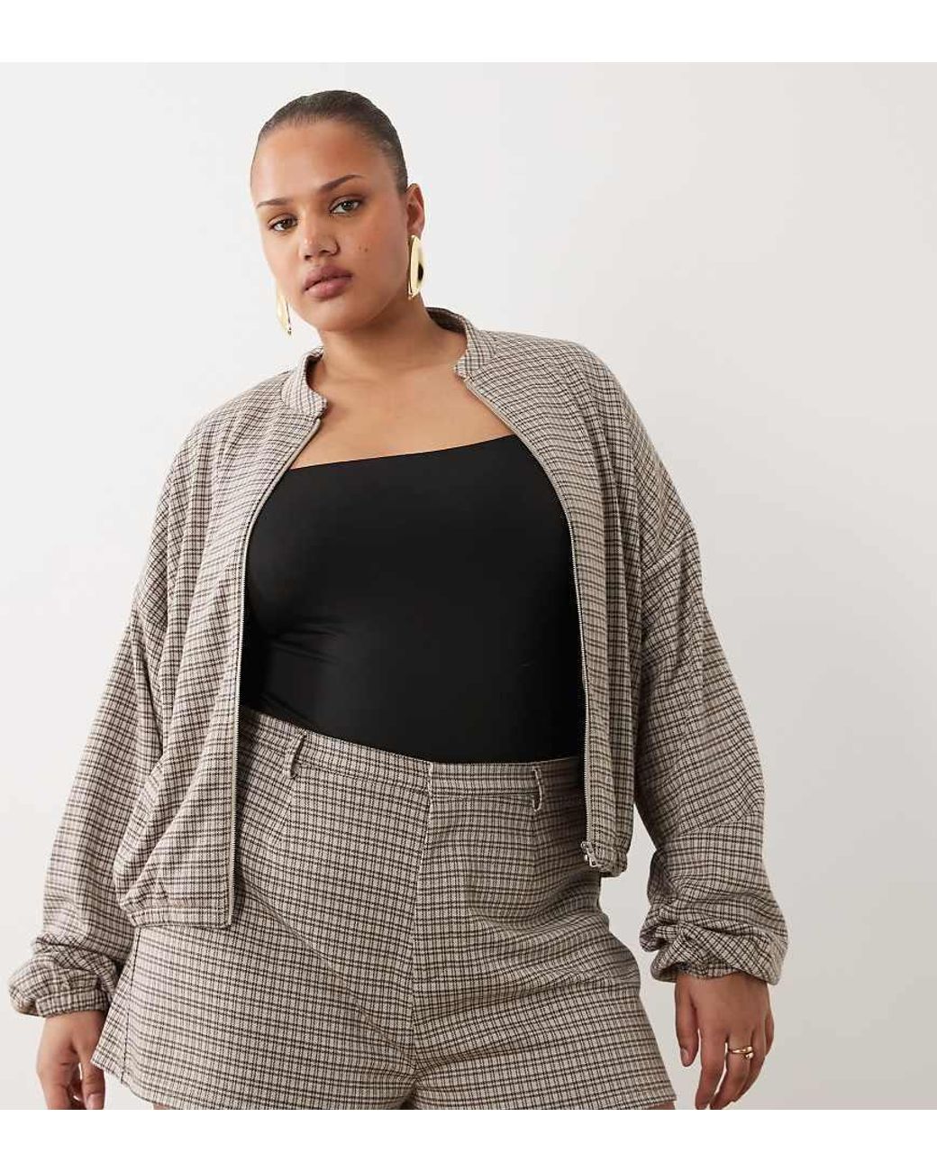 Asos Jacket ASOS Asos Design Curve Mix & Match Brushed Check Funnel Neck Jacket ...