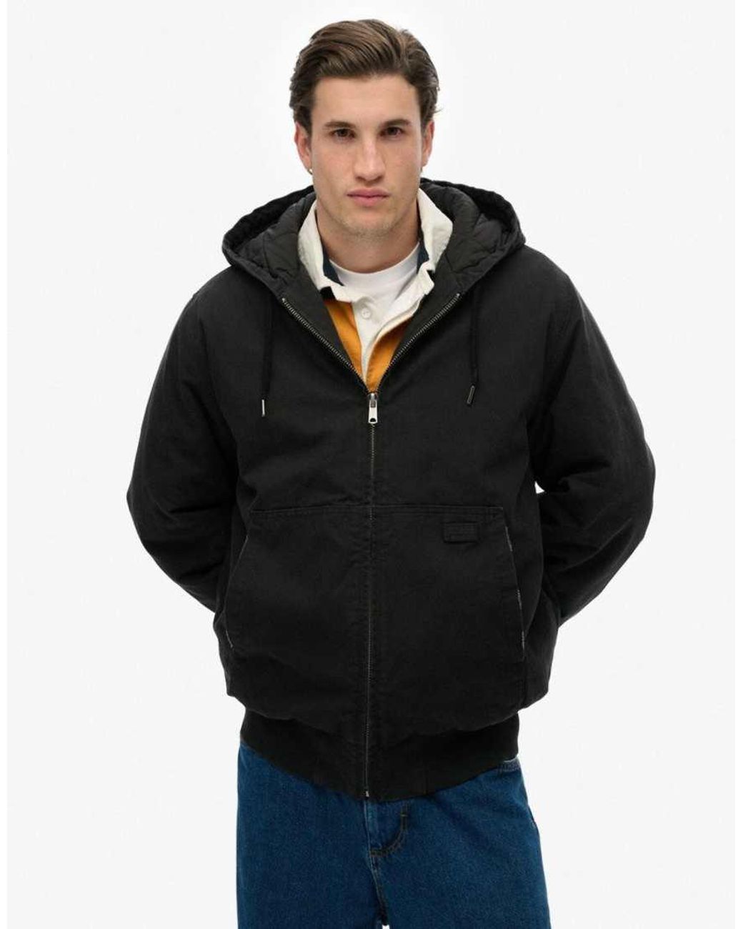 Superdry Black Canvas Surplus Hooded Jacket for men