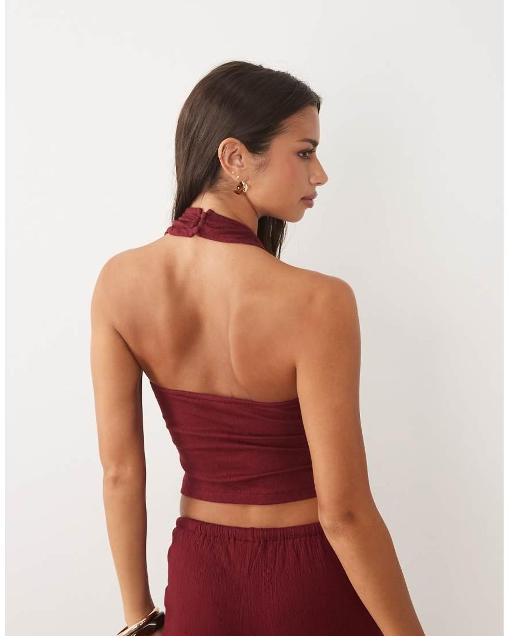 ASOS Red Mix & Match Cotton Crinkle Crossover Halter Neck Top