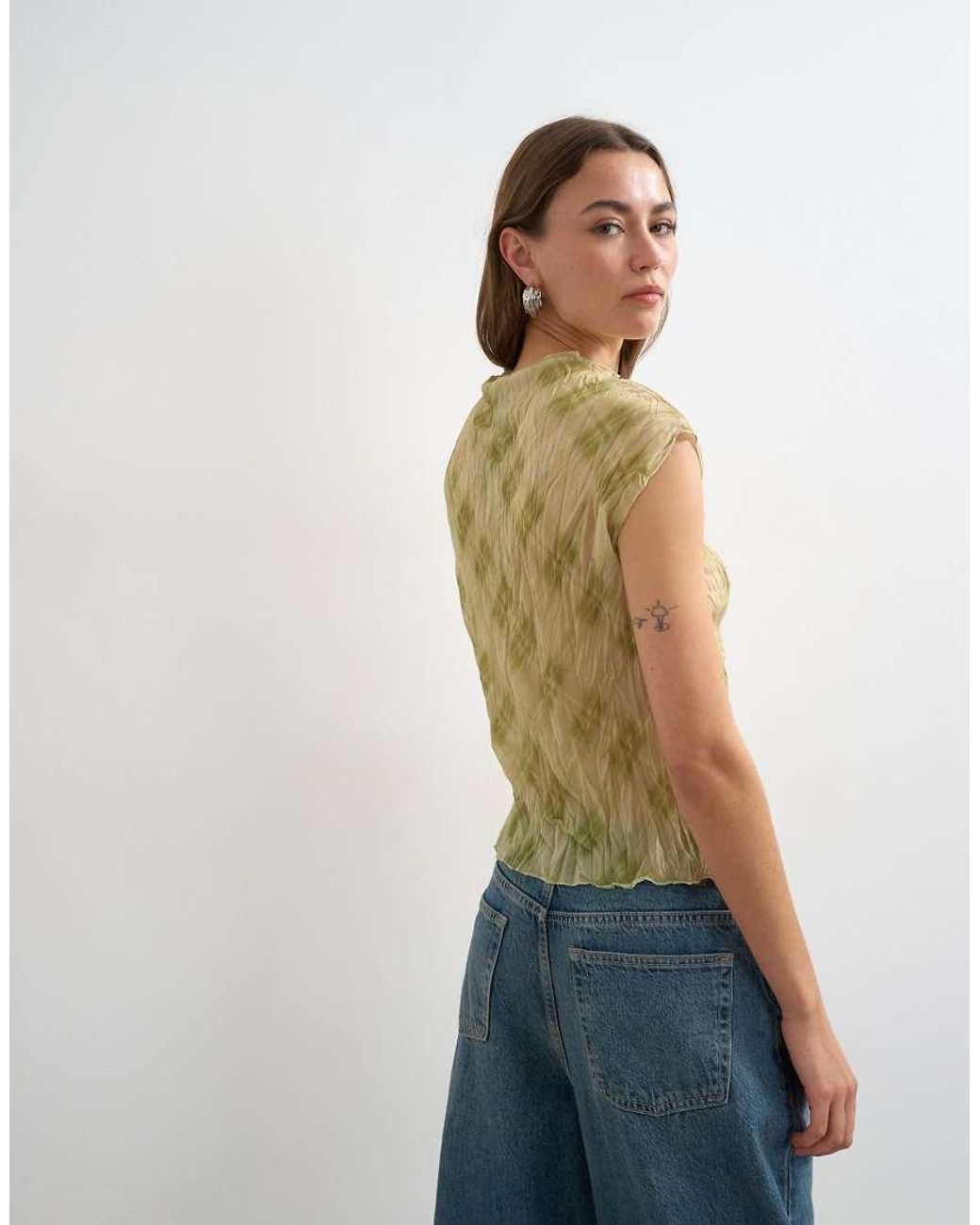 TOPSHOP Multicolor Mesh Crinkle Fitted Tee