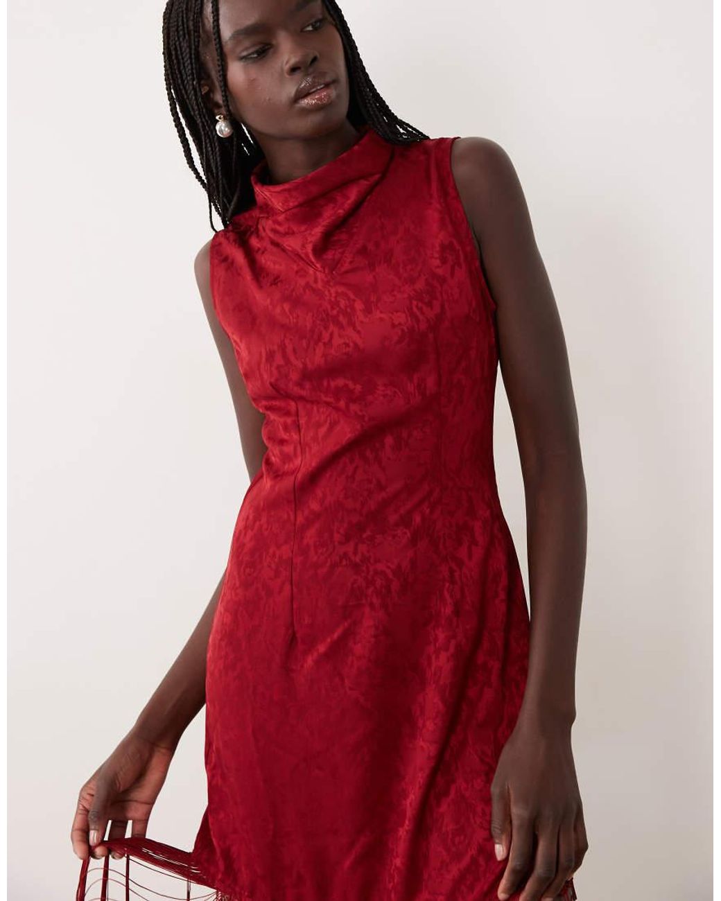 Ghospell Red Sleeveless Fringe Mini Dress With Tie Back Detail