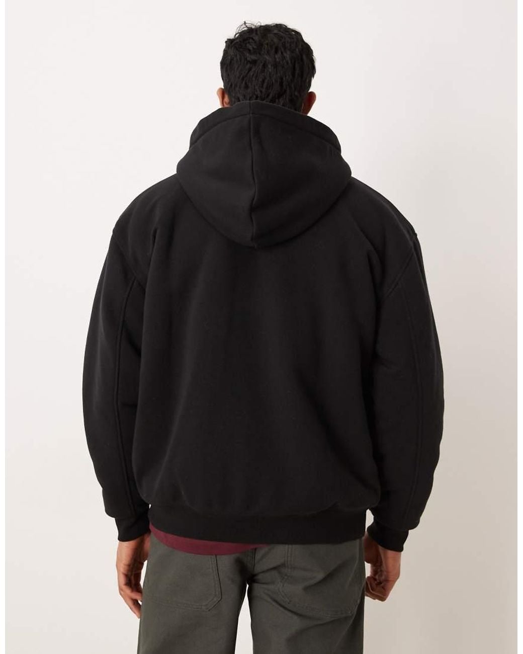 ASOS Black Relaxed Zip Through Hoodie With Borg Lining for men