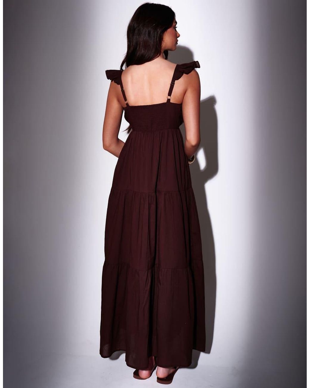 South Beach Brown Frill Sleeve Tiered Maxi Dress