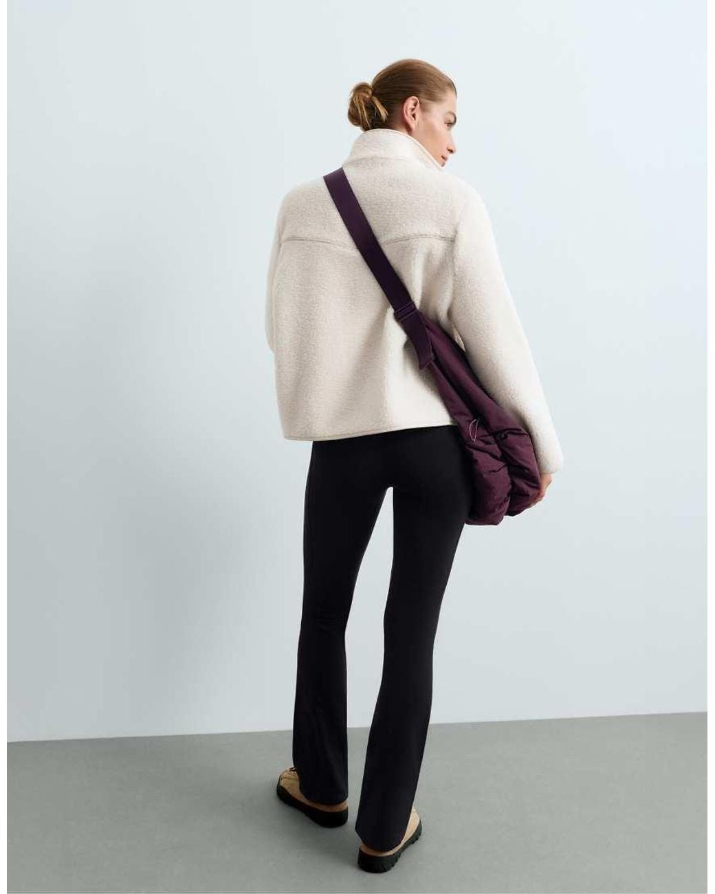 Oysho White High Rise Warm Flare Trousers With Zips